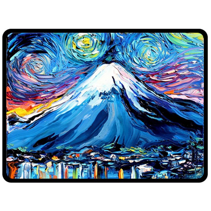 Mount Fuji Art Starry Night Van Gogh Fleece Blanket (Large)