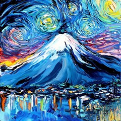 Mount Fuji Art Starry Night Van Gogh Play Mat (square) by Sarkoni