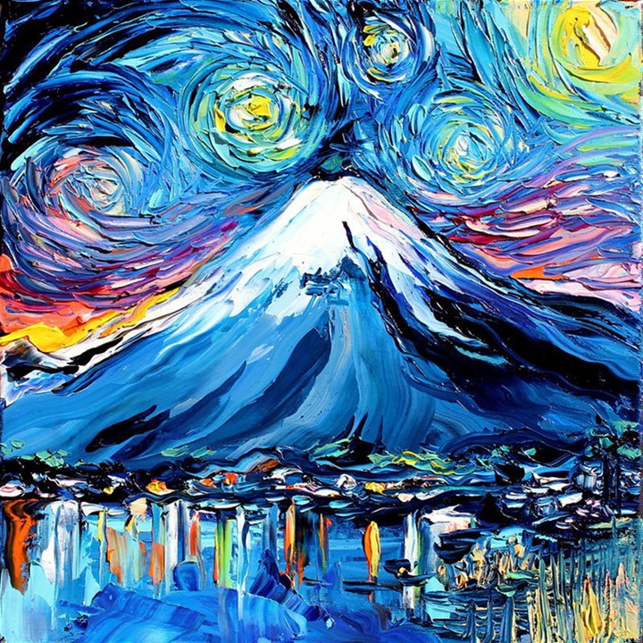 Mount Fuji Art Starry Night Van Gogh Play Mat (Rectangle)