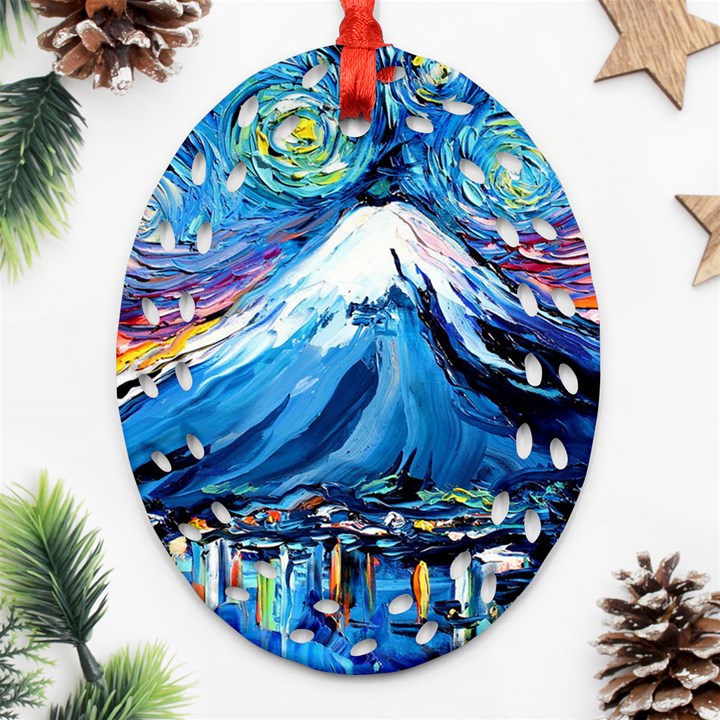 Mount Fuji Art Starry Night Van Gogh Oval Filigree Ornament (Two Sides)