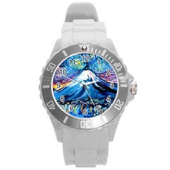 Mount Fuji Art Starry Night Van Gogh Round Plastic Sport Watch (l) by Sarkoni