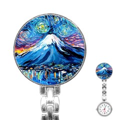 Mount Fuji Art Starry Night Van Gogh Stainless Steel Nurses Watch by Sarkoni