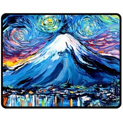 Mount Fuji Art Starry Night Van Gogh Two Sides Fleece Blanket (medium) by Sarkoni