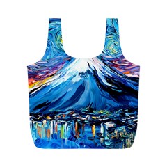 Mount Fuji Art Starry Night Van Gogh Full Print Recycle Bag (m) by Sarkoni