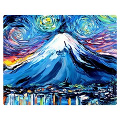 Mount Fuji Art Starry Night Van Gogh Two Sides Premium Plush Fleece Blanket (medium) by Sarkoni