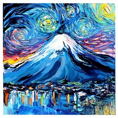 Mount Fuji Art Starry Night Van Gogh Wooden Puzzle Square by Sarkoni