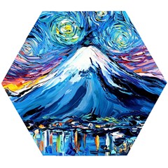 Mount Fuji Art Starry Night Van Gogh Wooden Puzzle Hexagon by Sarkoni