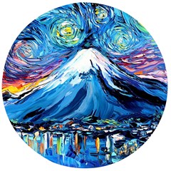 Mount Fuji Art Starry Night Van Gogh Wooden Bottle Opener (round) by Sarkoni