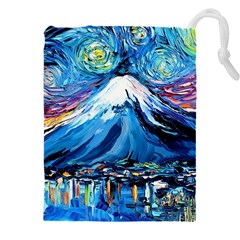 Mount Fuji Art Starry Night Van Gogh Drawstring Pouch (5xl) by Sarkoni