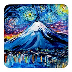 Mount Fuji Art Starry Night Van Gogh Square Glass Fridge Magnet (4 Pack) by Sarkoni