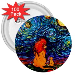 Lion Art Starry Night Van Gogh 3  Buttons (100 Pack)  by Sarkoni