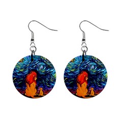 Lion Art Starry Night Van Gogh Mini Button Earrings by Sarkoni