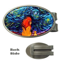 Lion Art Starry Night Van Gogh Money Clips (oval)  by Sarkoni