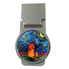 Lion Art Starry Night Van Gogh Money Clips (round)  by Sarkoni