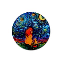 Lion Art Starry Night Van Gogh Rubber Round Coaster (4 Pack) by Sarkoni