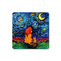 Lion Art Starry Night Van Gogh Square Magnet by Sarkoni