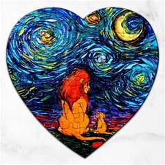 Lion Art Starry Night Van Gogh Jigsaw Puzzle (heart) by Sarkoni