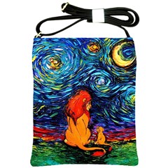 Lion Art Starry Night Van Gogh Shoulder Sling Bag by Sarkoni