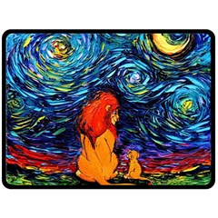 Lion Art Starry Night Van Gogh Fleece Blanket (large) by Sarkoni