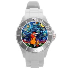 Lion Art Starry Night Van Gogh Round Plastic Sport Watch (l) by Sarkoni