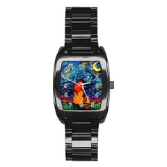 Lion Art Starry Night Van Gogh Stainless Steel Barrel Watch by Sarkoni