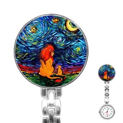 Lion Art Starry Night Van Gogh Stainless Steel Nurses Watch by Sarkoni