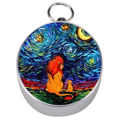 Lion Art Starry Night Van Gogh Silver Compasses by Sarkoni