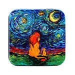 Lion Art Starry Night Van Gogh Square Metal Box (Black) Front