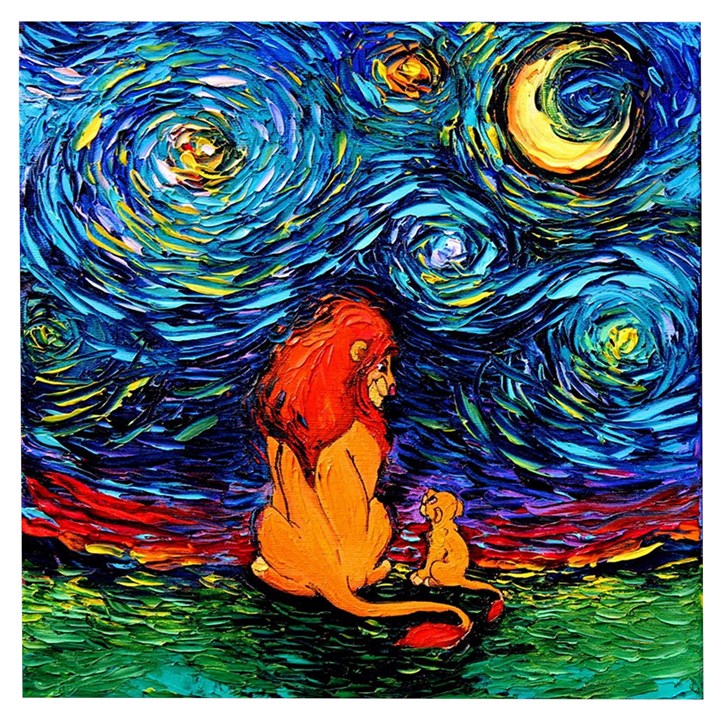 Lion Art Starry Night Van Gogh Wooden Puzzle Square