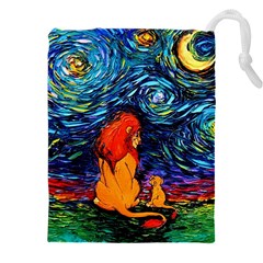 Lion Art Starry Night Van Gogh Drawstring Pouch (5xl) by Sarkoni