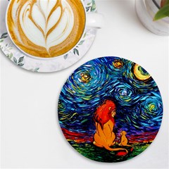 Lion Art Starry Night Van Gogh Uv Print Round Tile Coaster by Sarkoni