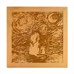 Lion Art Starry Night Van Gogh Wood Photo Frame Cube by Sarkoni