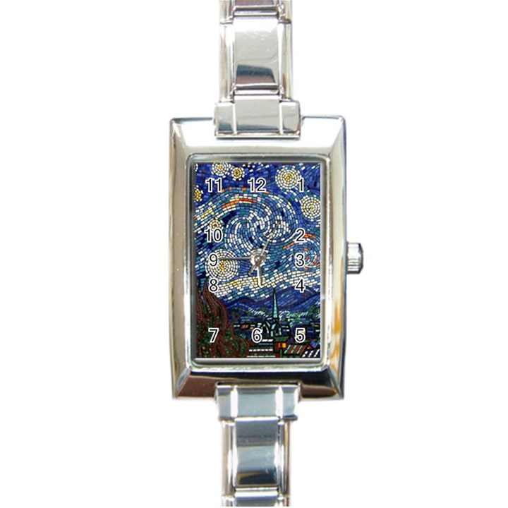 Mosaic Art Vincent Van Gogh s Starry Night Rectangle Italian Charm Watch