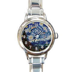 Mosaic Art Vincent Van Gogh s Starry Night Round Italian Charm Watch by Sarkoni