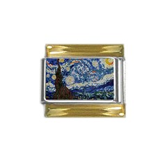 Mosaic Art Vincent Van Gogh s Starry Night Gold Trim Italian Charm (9mm) by Sarkoni