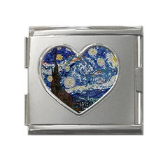 Mosaic Art Vincent Van Gogh s Starry Night Mega Link Heart Italian Charm (18mm) by Sarkoni