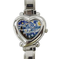 Mosaic Art Vincent Van Gogh s Starry Night Heart Italian Charm Watch by Sarkoni