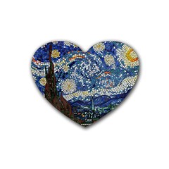 Mosaic Art Vincent Van Gogh s Starry Night Rubber Coaster (heart) by Sarkoni