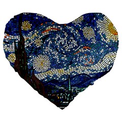 Mosaic Art Vincent Van Gogh s Starry Night Large 19  Premium Heart Shape Cushions by Sarkoni