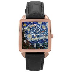 Mosaic Art Vincent Van Gogh s Starry Night Rose Gold Leather Watch  by Sarkoni