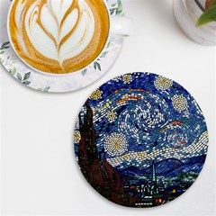 Mosaic Art Vincent Van Gogh s Starry Night Uv Print Round Tile Coaster by Sarkoni