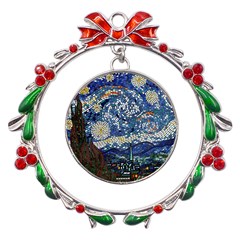 Mosaic Art Vincent Van Gogh s Starry Night Metal X mas Wreath Ribbon Ornament