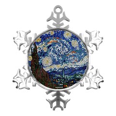 Mosaic Art Vincent Van Gogh s Starry Night Metal Small Snowflake Ornament by Sarkoni