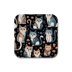 Cats Pattern Rubber Square Coaster (4 Pack) by Valentinaart