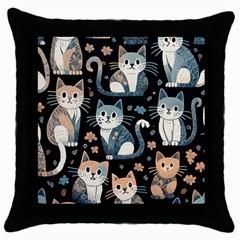 Cats Pattern Throw Pillow Case (black) by Valentinaart