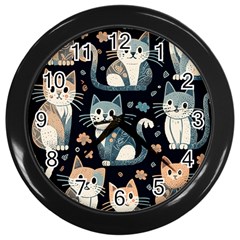 Cats Pattern Wall Clock (black) by Valentinaart