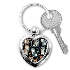 Cats Pattern Key Chain (heart) by Valentinaart