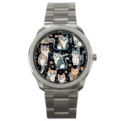 Cats Pattern Sport Metal Watch by Valentinaart