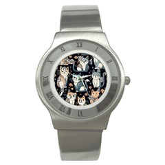 Cats Pattern Stainless Steel Watch by Valentinaart