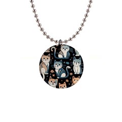 Cats Pattern 1  Button Necklace by Valentinaart